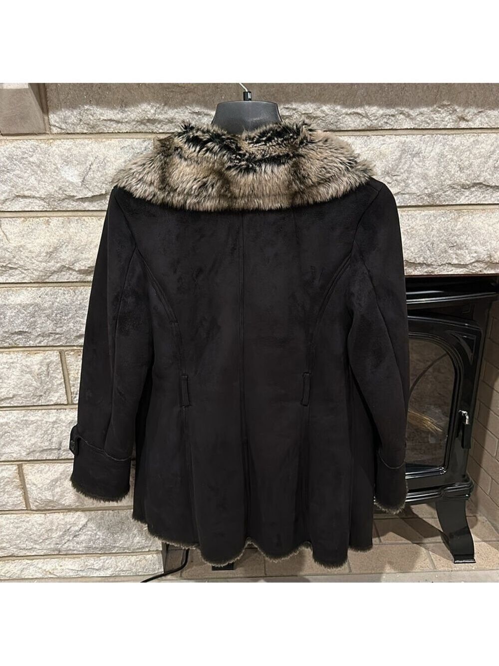 Espirit Collection faux fur suede button up winter coat size medium - Picture 11 of 11